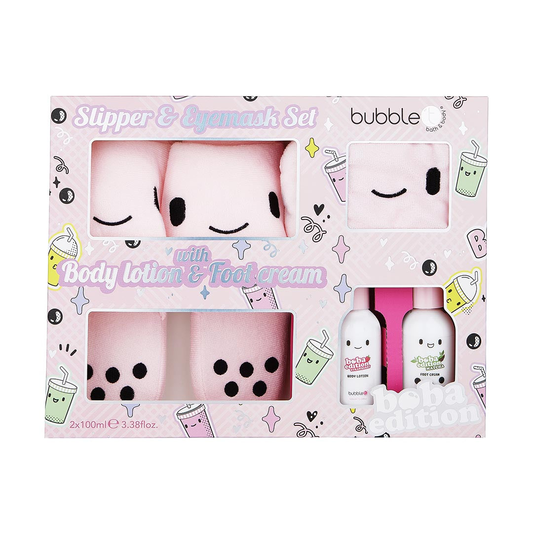 Bubble T Slipper & Eyemask Set + Body Lotion & Foot Cream