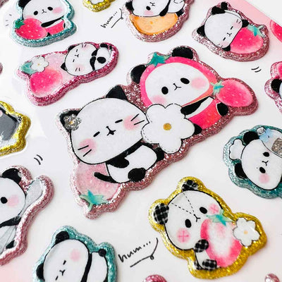 Puffy Glitter Stickervel - Mochi Panda