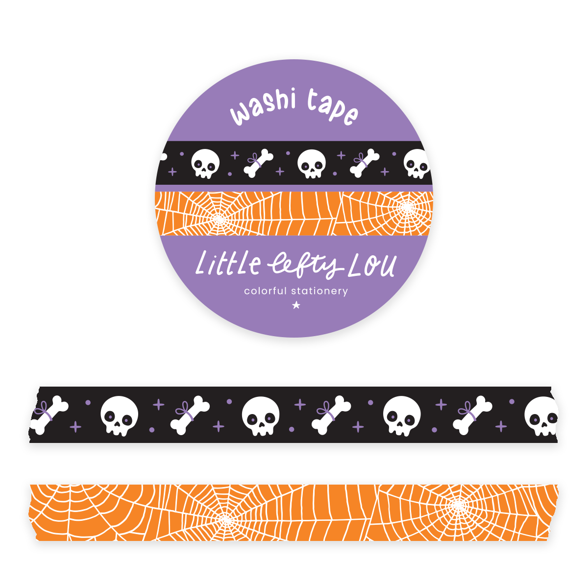 Set van 2 smalle washi tapes -Skulls & Spiders Black Orange