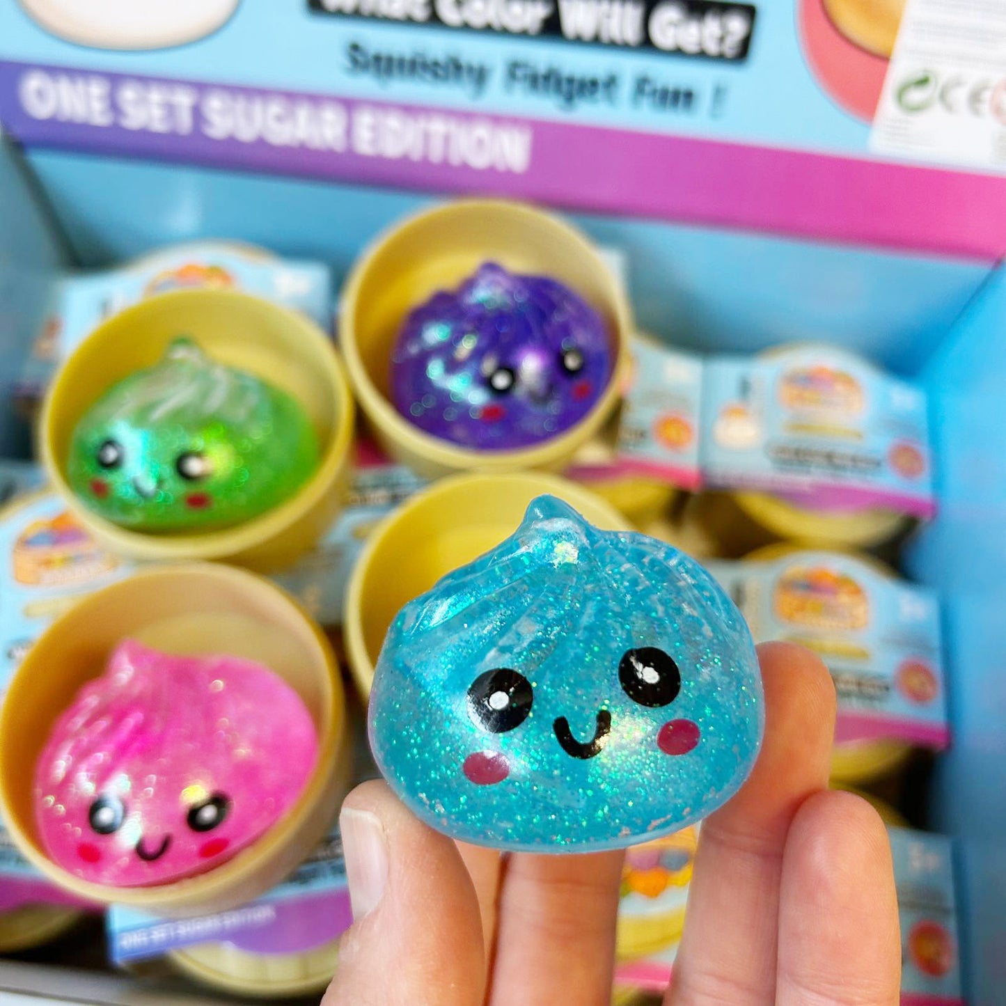 Mini 5 cm Glitter Squishy Dumpling Maltose Sugar Filling - 1x Surprise kleur Squeezy